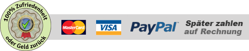 Zahlungsmittel: PayPal, MasterCard, VISA, Rechnung